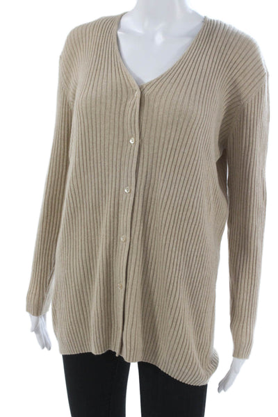 Tse Women Cardigan Striped V-Neck Knit Long Sleeve Beige Size S