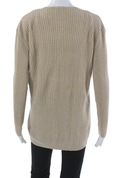 Tse Women Cardigan Striped V-Neck Knit Long Sleeve Beige Size S