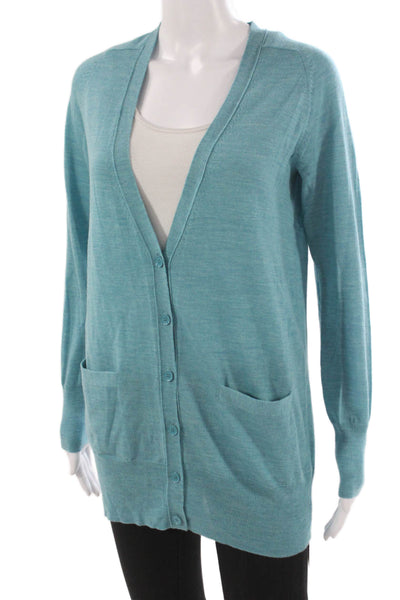 J Crew Womens Light Blue Merino Wool V Neck Button Cardigan Sweater Size S
