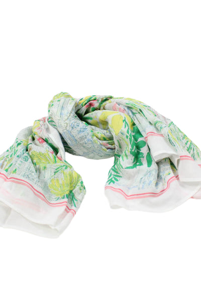 Talbots Womens Floral Print Scarf White Multi Colored