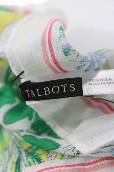Talbots Womens Floral Print Scarf White Multi Colored