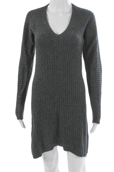 Margaret OLeary Womens Gray V-Neck Sweater Dress Cashmere Long Sleeve Size S