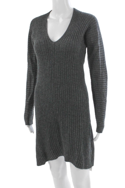 Margaret OLeary Womens Gray V-Neck Sweater Dress Cashmere Long Sleeve Size S