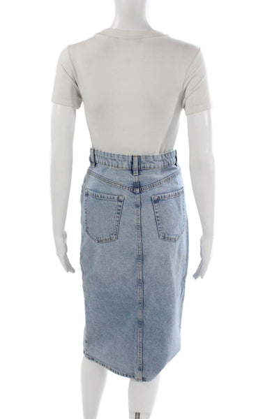 Zara Women Straight Pencil Midi Skirt Blue Button Cotton Size XS