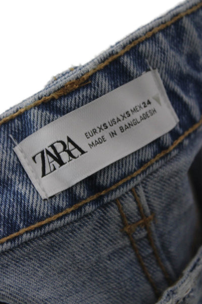 Zara Women Straight Pencil Midi Skirt Blue Button Cotton Size XS