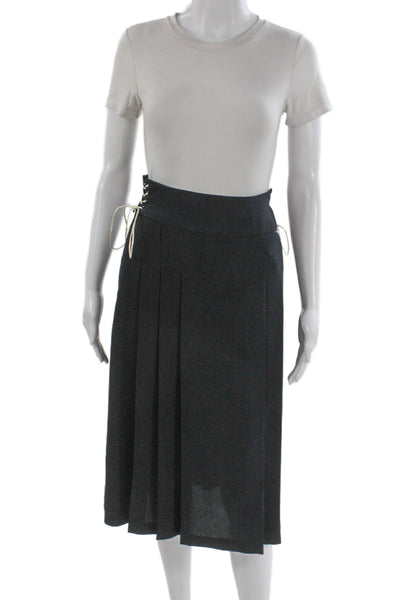 Zara Womens Pleated Midi Skirt Gray Polyester Lace Up Size XS