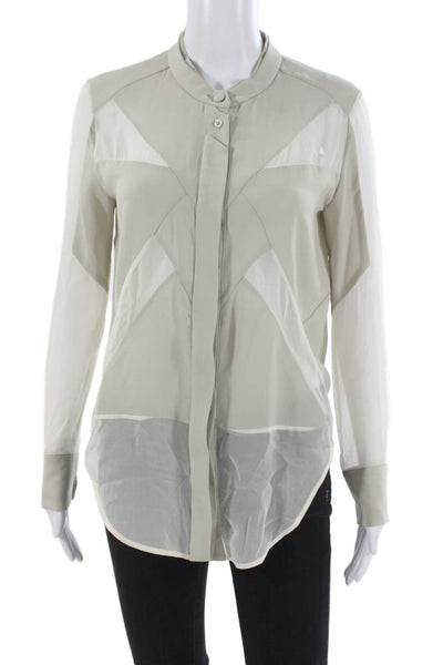 IRO Women Basic Gray Geometric Collared Long Sleeve Polyester Blouse Size 36