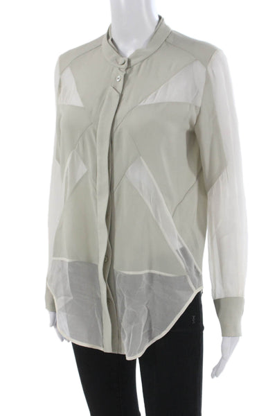IRO Women Basic Gray Geometric Collared Long Sleeve Polyester Blouse Size 36