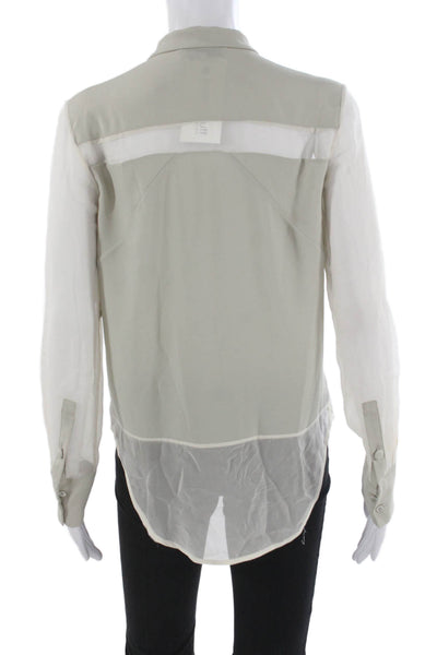 IRO Women Basic Gray Geometric Collared Long Sleeve Polyester Blouse Size 36