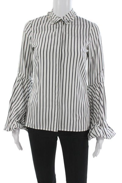 IRO Women Basic Gray Geometric Collared Long Sleeve Polyester Blouse Size 36