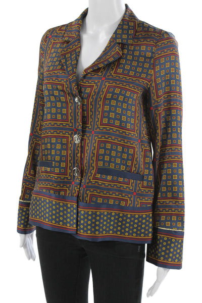 J Crew Womens Multicolor Geometric Scarf Print Long Sleeve Blouse Size 2