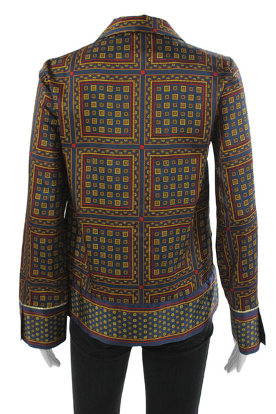 J Crew Womens Multicolor Geometric Scarf Print Long Sleeve Blouse Size 2