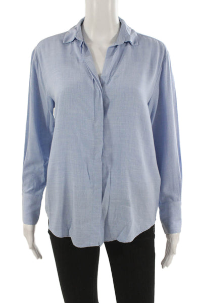 Zara Womens Basic Collared Button Viscose Blouse Light Blue Long Sleeve Size XS