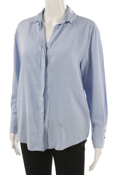 Zara Womens Basic Collared Button Viscose Blouse Light Blue Long Sleeve Size XS