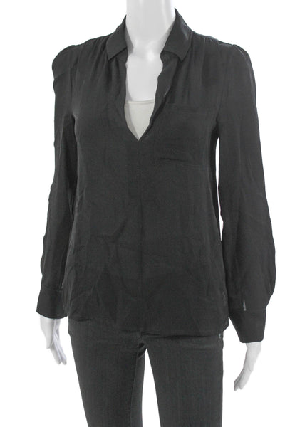 Haute Hippie Women Black Silk Collared Long Sleeve Basic Blouse Size XS