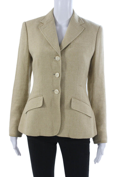 Ralph Lauren Blue Label Women Basic Jacket Linen Beige Herringbone Size 4