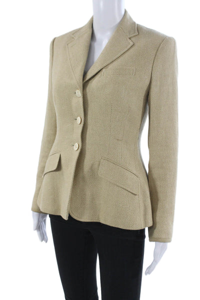 Ralph Lauren Blue Label Women Basic Jacket Linen Beige Herringbone Size 4