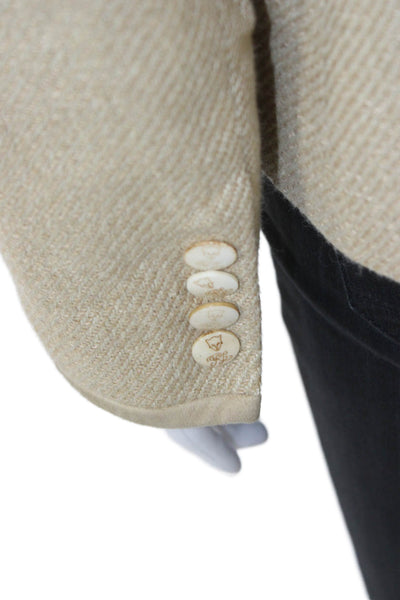 Ralph Lauren Blue Label Women Basic Jacket Linen Beige Herringbone Size 4