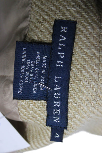 Ralph Lauren Blue Label Women Basic Jacket Linen Beige Herringbone Size 4