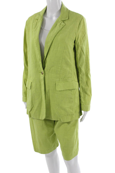 Free People Womens Linen One Button Long Sleeve Blazer Shorts Set Green Size 4