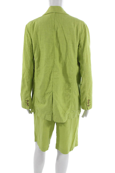 Free People Womens Linen One Button Long Sleeve Blazer Shorts Set Green Size 4