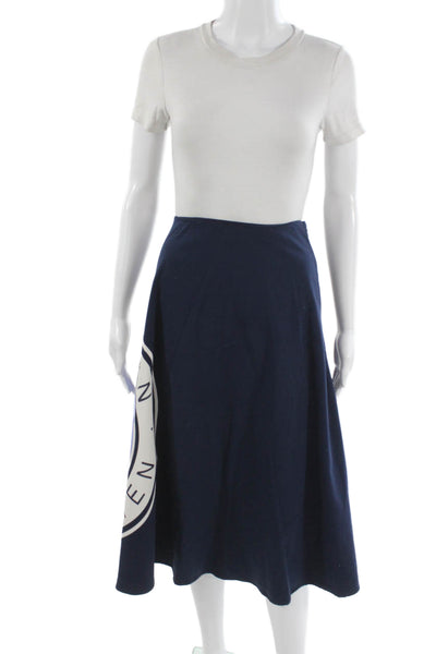 Lauren Ralph Lauren Women A-Line Midi Skirt Blue Cotton Blend Size 10