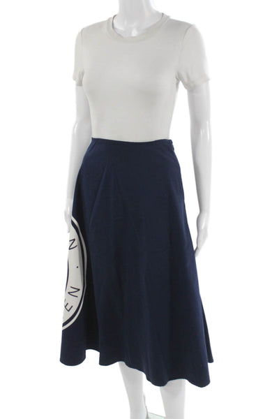 Lauren Ralph Lauren Women A-Line Midi Skirt Blue Cotton Blend Size 10