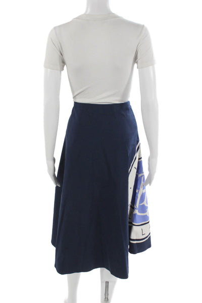 Lauren Ralph Lauren Women A-Line Midi Skirt Blue Cotton Blend Size 10