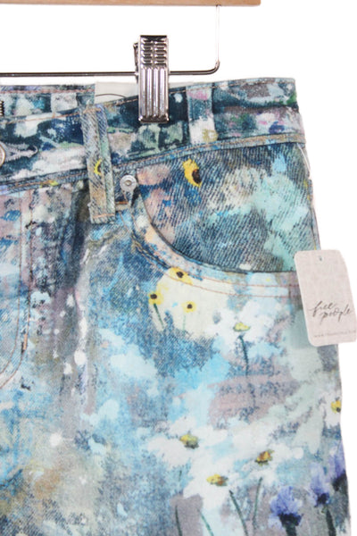 We The Free Womens Floral Straight Jeans High Rise 32 Cotton Size 26