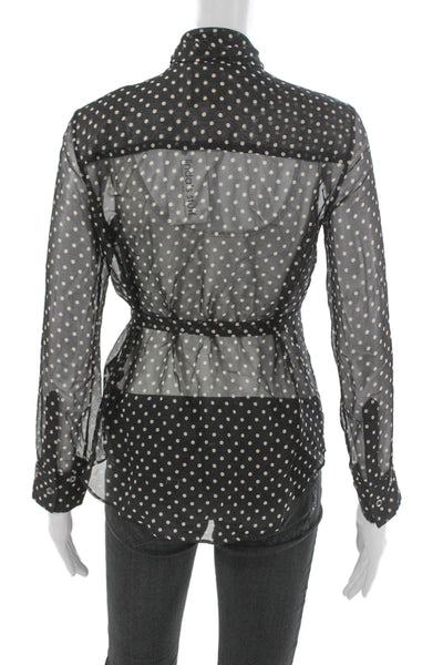 TWP Womens Silk Polka Dot Collared Long Sleeve Button Blouse Black Size XS
