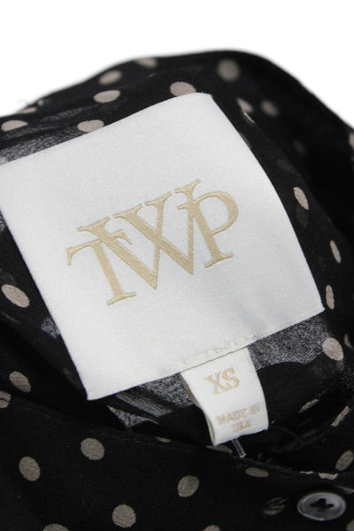 TWP Womens Silk Polka Dot Collared Long Sleeve Button Blouse Black Size XS