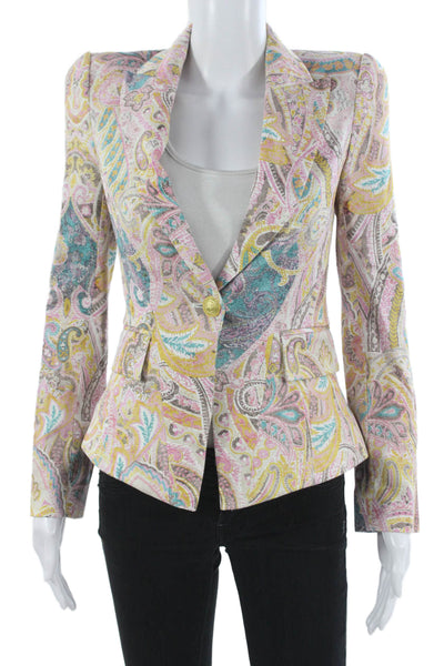 L'Agence Womens Paisley Cotton Basic Jacket Button Long Sleeve Size 00