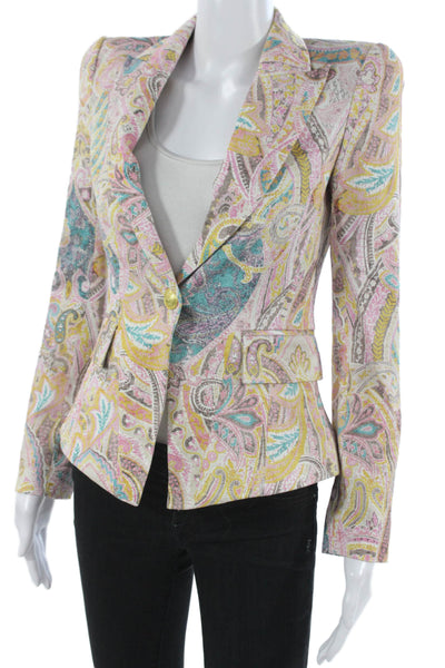 L'Agence Womens Paisley Cotton Basic Jacket Button Long Sleeve Size 00