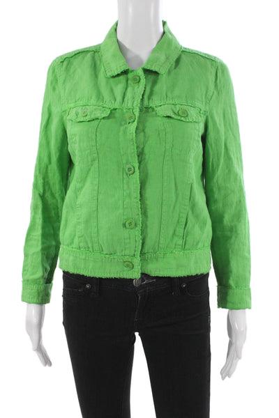 Lulu B Womens Basic Jacket Linen Green Collared Button Long Sleeve Size XS