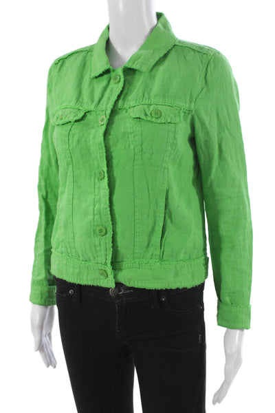 Lulu B Womens Basic Jacket Linen Green Collared Button Long Sleeve Size XS