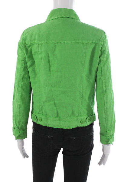 Lulu B Womens Basic Jacket Linen Green Collared Button Long Sleeve Size XS
