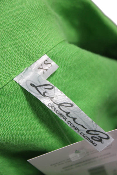 Lulu B Womens Basic Jacket Linen Green Collared Button Long Sleeve Size XS