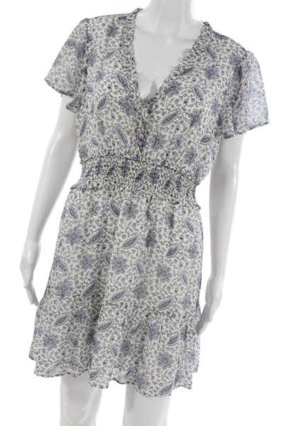 Paige Black Label Womens Fit&Flare Silk V-Neck Short Sleeve White Dress Size M