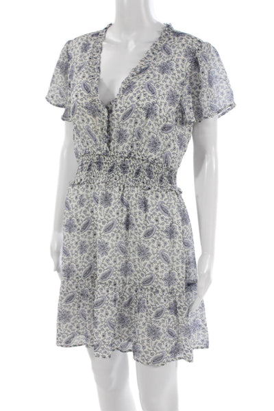 Paige Black Label Womens Fit&Flare Silk V-Neck Short Sleeve White Dress Size M