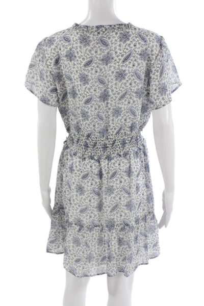Paige Black Label Womens Fit&Flare Silk V-Neck Short Sleeve White Dress Size M