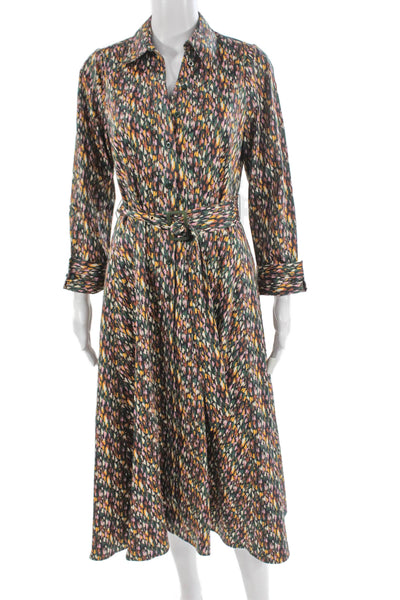 Shoshanna Womens Shirt Dress Multicolor Geometric Long Sleeve Midi Size 6