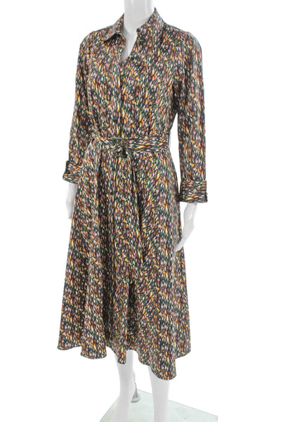 Shoshanna Womens Shirt Dress Multicolor Geometric Long Sleeve Midi Size 6