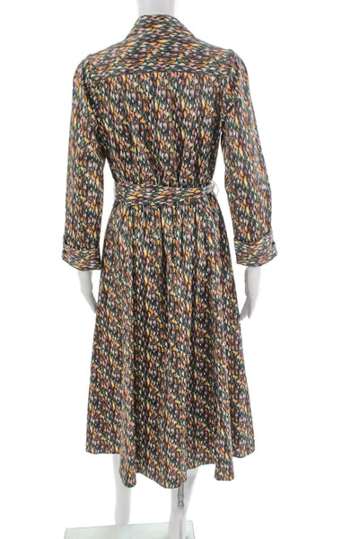 Shoshanna Womens Shirt Dress Multicolor Geometric Long Sleeve Midi Size 6