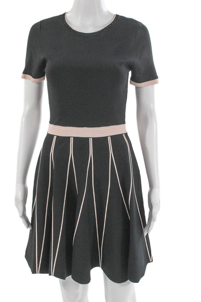 Shoshanna Women Fit & Flare Black Knee Length Short Sleeve Dress Size S