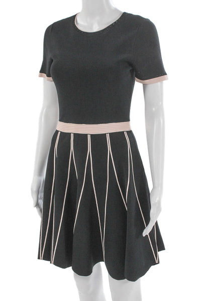 Shoshanna Women Fit & Flare Black Knee Length Short Sleeve Dress Size S