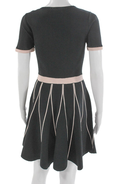 Shoshanna Women Fit & Flare Black Knee Length Short Sleeve Dress Size S