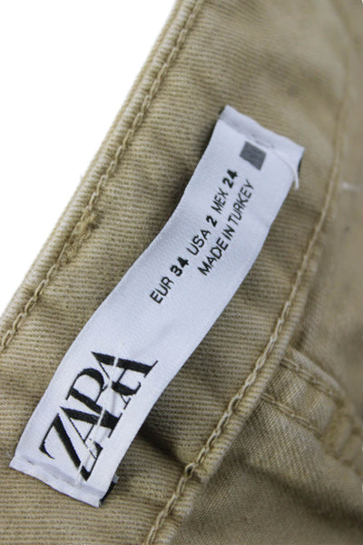 Zara Women Chino Pants Beige Cotton Button Closure Size 2