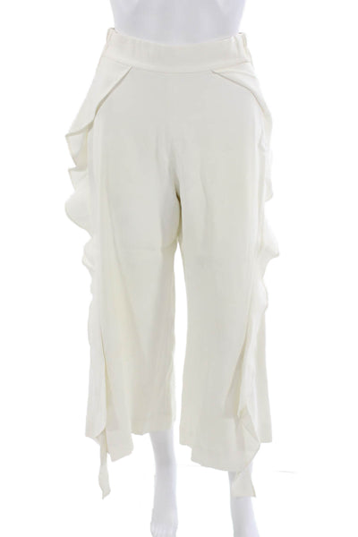 Jonathan Simkhai Women Cropped White Viscose Pants Size S