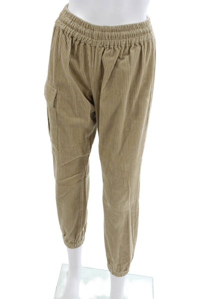 KT x T/Shirt Womens Corduroy Cargo Jogger Pants Beige Pull On Size XS