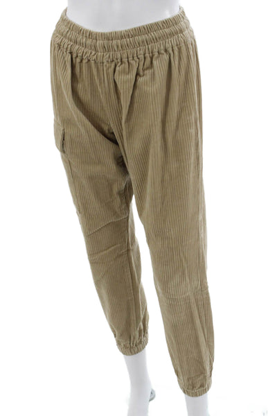 KT x T/Shirt Womens Corduroy Cargo Jogger Pants Beige Pull On Size XS